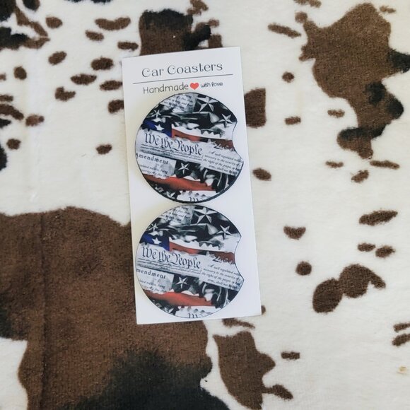 We The People Flag Neoprene Car Coaster Set - Picture 4 of 5